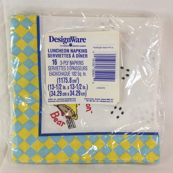 Paddington Bear 3 Ply Paper Luncheon Napkins New Sealed American Greetings 16ct - Picture 5 of 6